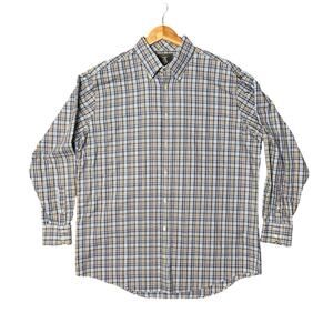 MAKER & COMPANY MMX Men's XXL Blue Brown Plaid Long Sleeve Button Up 100% Cotton